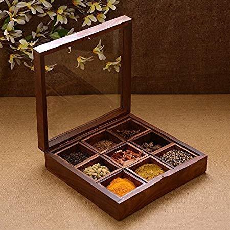 Wood Spice Box Container (1Pc Wooden Spoon Free)